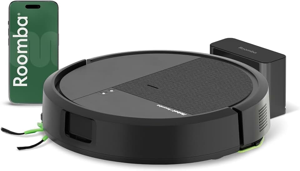 iRobot Roomba® 115 Combo Saug- und Wischroboter, 15k Pa Saugleistung, Bürsten und Wischpad reichen, Navigation mit Clearview™ LiDAR, Schwarz