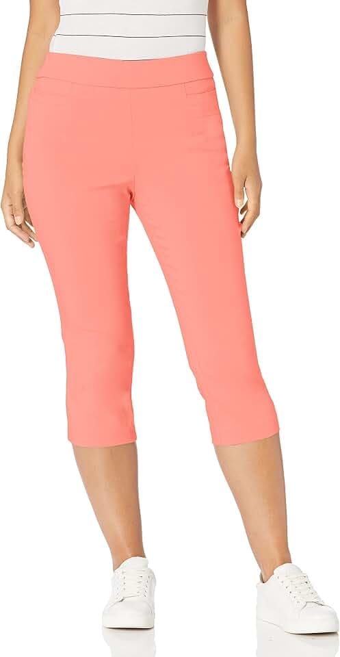 Briggs New York Women's Pull on Stretch Capri Pants High Waist Crop Straight Leg with Pockets 21” Inseam