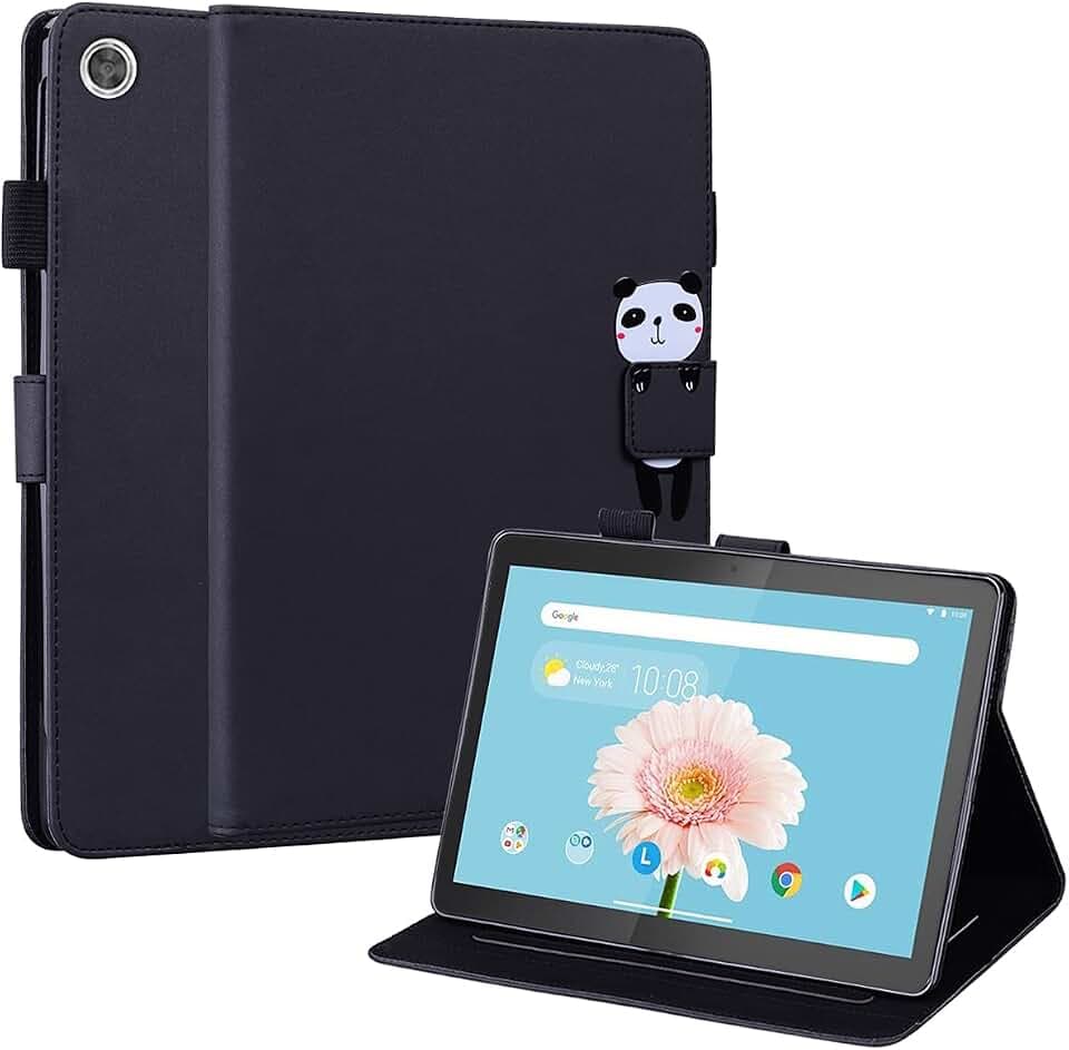 C/N DodoBuy Hülle für Lenovo Tab M10 HD 10,1" Tablet, Cartoon Tiere Muster Magnetische Flip Smart Cover PU Leder Schutzhülle Tasche Brieftasche Wallet Case Ständer mit Kartenfächer - Schwarz Panda