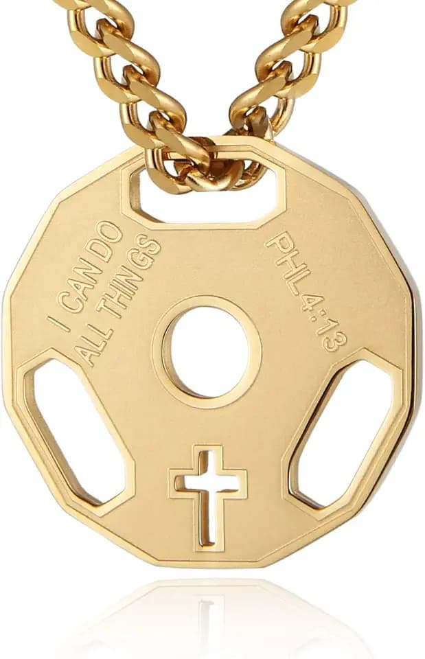 HZMAN Stainless Steel Weight Plate Barbell Pendant Necklace for Men