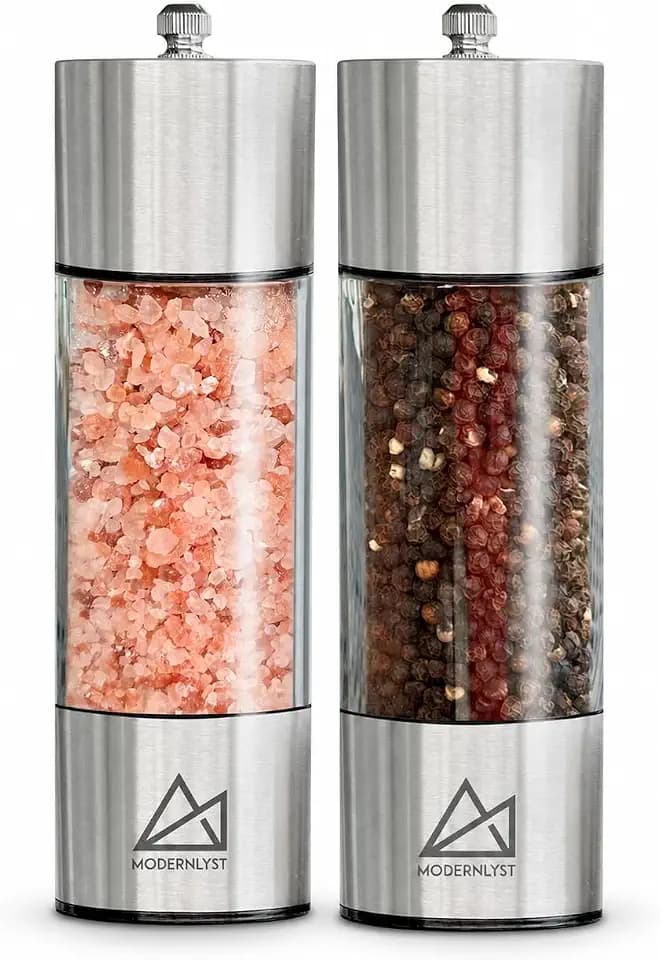 Round Manual Salt & Pepper Grinder Set, 2-Pack, Stainless Steel