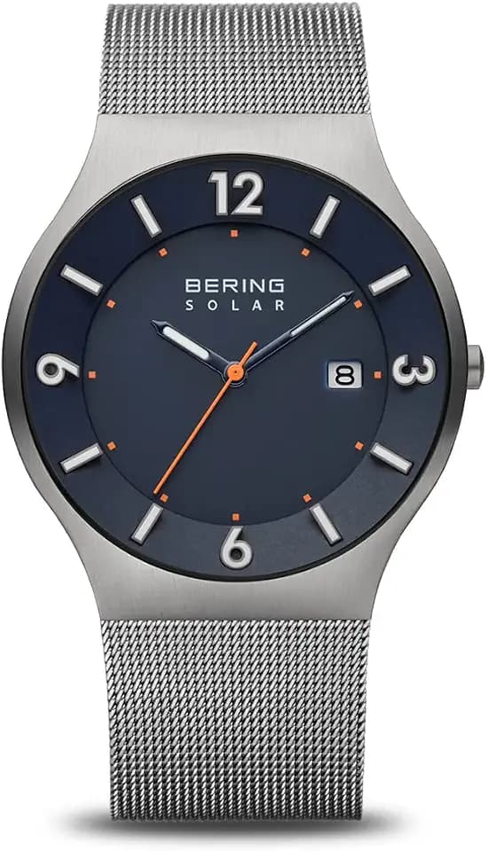 Bering Herren Solar Uhr | Armbanduhr 40 mm Edelstahlgehäuse und Zifferblatt | Milanaisearmband | Saphierglas | 5 ATM | 14440