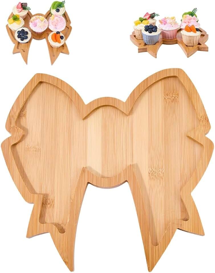 DICOSMETIC Bow Party Decorations Wooden Bowtie Charcuterie Boards for Table Food Trays Fillable Fruits Dish Plates for Wedding, Birthday, Baby Shower, Summer Party, 26.7x28cm