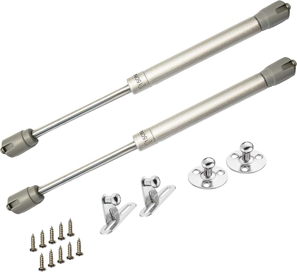 Gasdruckfeder 2 Stück Hydraulisch Pneumatische Küchenschrank Gasfeder Halterung, 150N/15kg Klappenbeschlag Türdämpfer Stoßdämpfer Gasdruckdämpfer, mit Schrauben Befestigungselementen