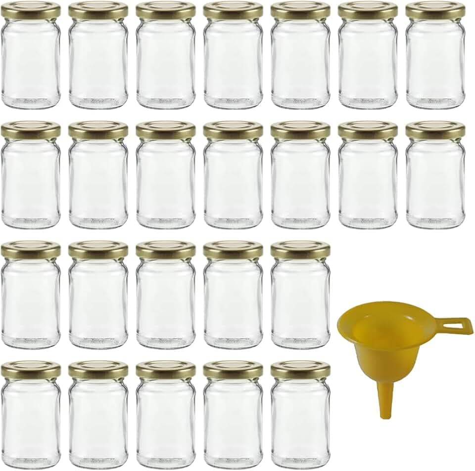 mikken 24 kleine runde Einmachgläser 107ml mit Deckel inkl. 1 Einfülltrichter Marmeladengläser Vorratsdosen Gewürzgläser