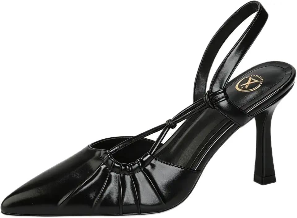 Women’s Pointed Toe Slingback Heels, Ruched Pumps, 3.2" Kitten Heel