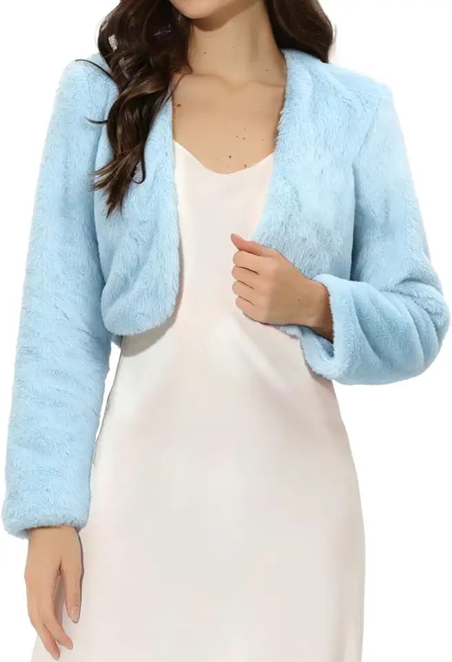 Allegra K Women's Fur Jacket Cropped Wedding Bolero Gown Faux Fur Shrug