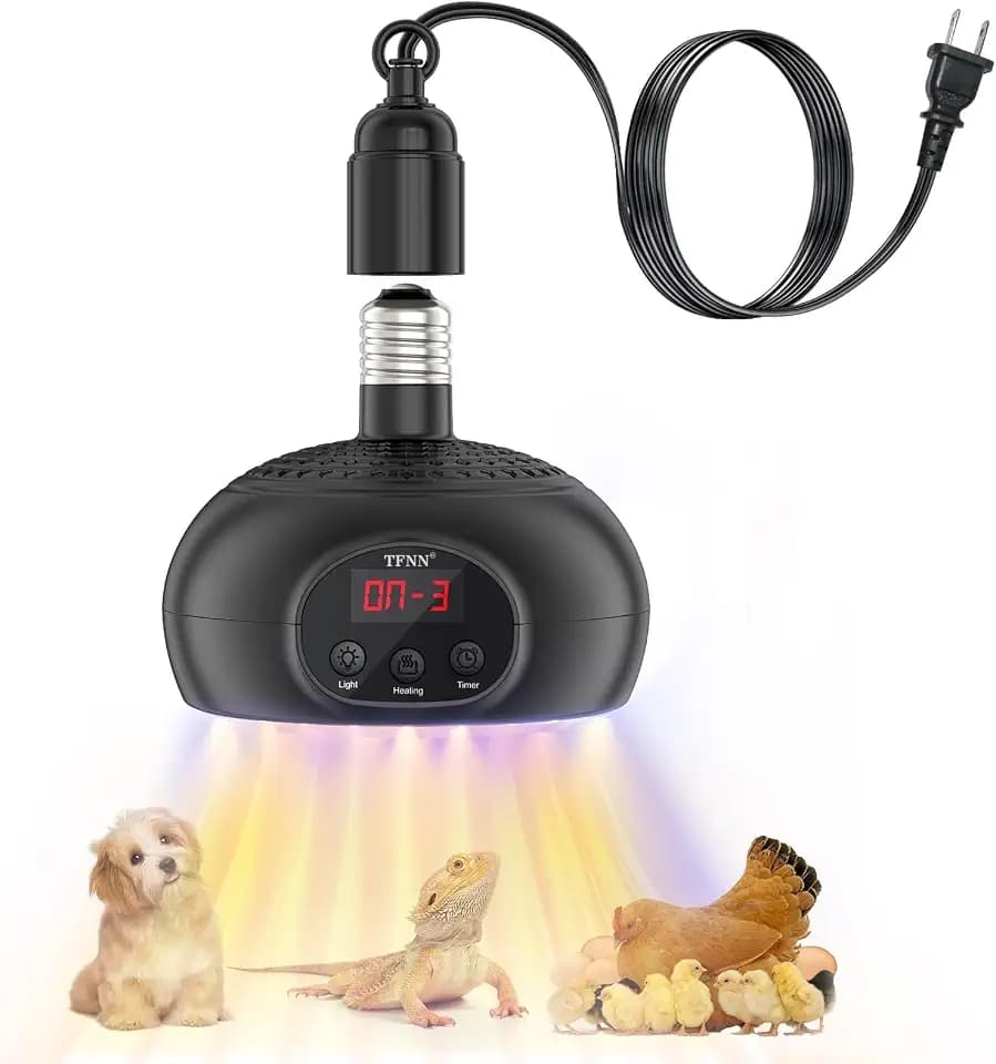 TFNN Chicken Coop Heater Lamps,200W-500W,Overheat Protection,E36/E27 Bulb Light, Reptile Heating Lamp 3-6-12 Hours Timer, Protable Greenhouse Heater for Outdoor Chicken Coop Indoor Rabbits Dog Cats