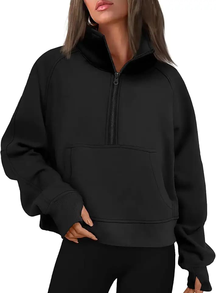 Timuspo Damen Pullover Sweatshirt Kasack Sweatjacke mit Fleece-Innenfutter Reißverschluss Zip Hoodie Rollkragenpullover Oberteile