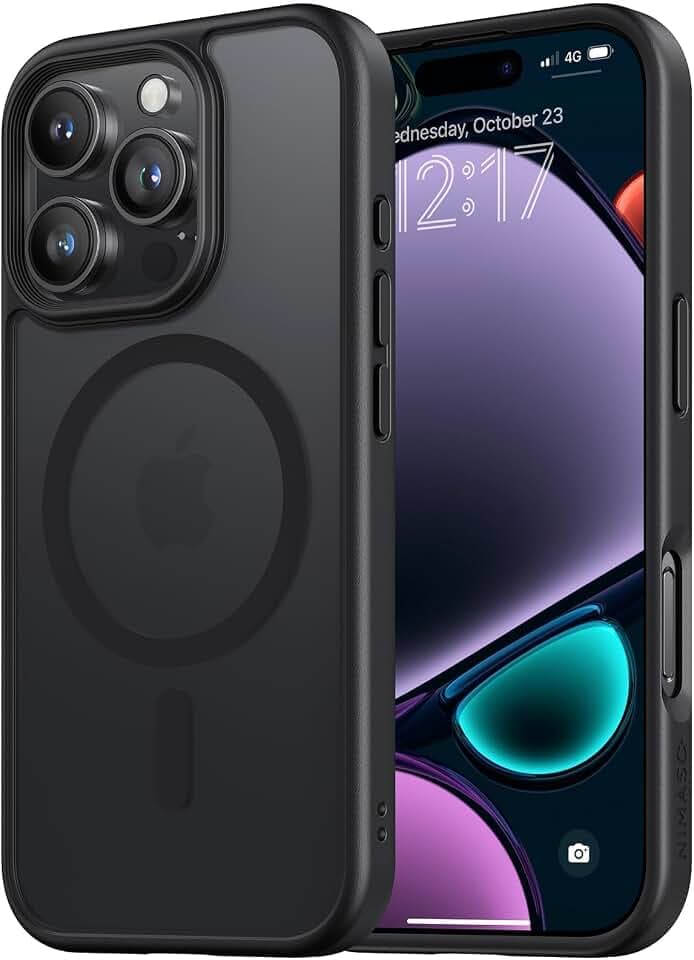 Nimaso für iPhone 16 Pro Max Hülle 6,1 Zoll, Kompatibel mit MagSafe, Stoßfest Militärischer Schutz, Transluzenter Matt-Rücken, Schlanke Magnetische Handyhülle für 16 Pro Max, Schwarz