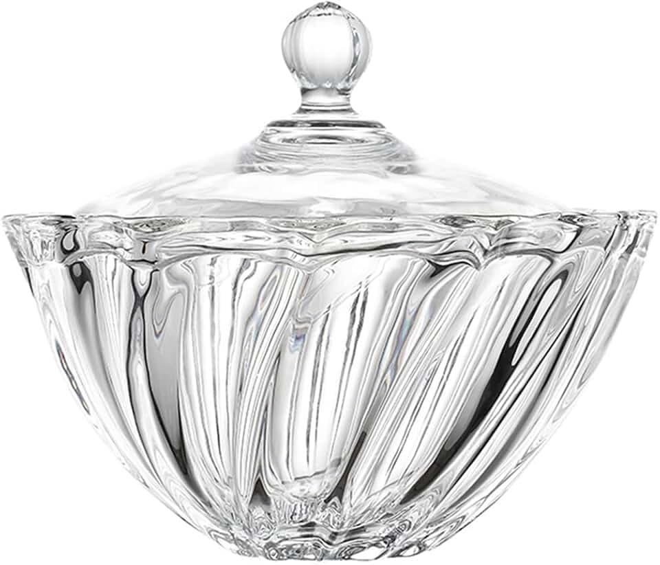 Sizikato Clear Glass Candy Dish with Lid, Living Room Decor Nut Plate Fruit Bowl.