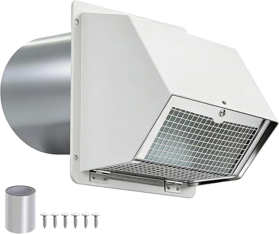 10 Inch Dryer Vent Cover Outside – Heavy-Duty Galvanized Steel, Optimized Hood with Screen & Damper, Pest-Proof Wall Vent for Dryer, Kitchen, Bathroom, Garage, AC – White
