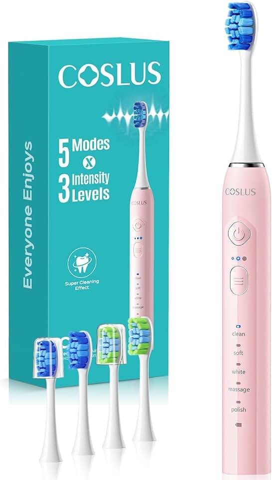 COSLUS C30 Elektrische Zahnbürste, Schallzahnbürste grau-rosa