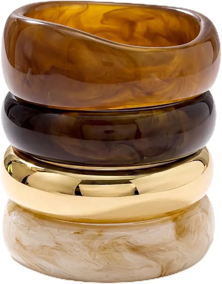 Gerrii 4 Pcs Women Chunky Acrylic Resin Bangle Irregular Bracelet