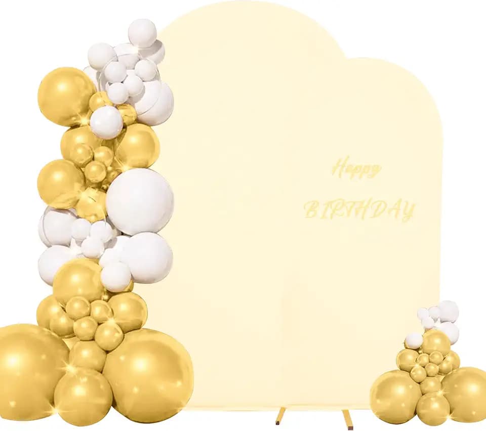 Set of 2 Wedding Arch Cover 2-Sided Round Top Spandex Fitted Arch Backdrop Cover for Birthday Party Baby Shower Wedding Arch Stand Decor（7.2FT, 6.6FT, Beige）