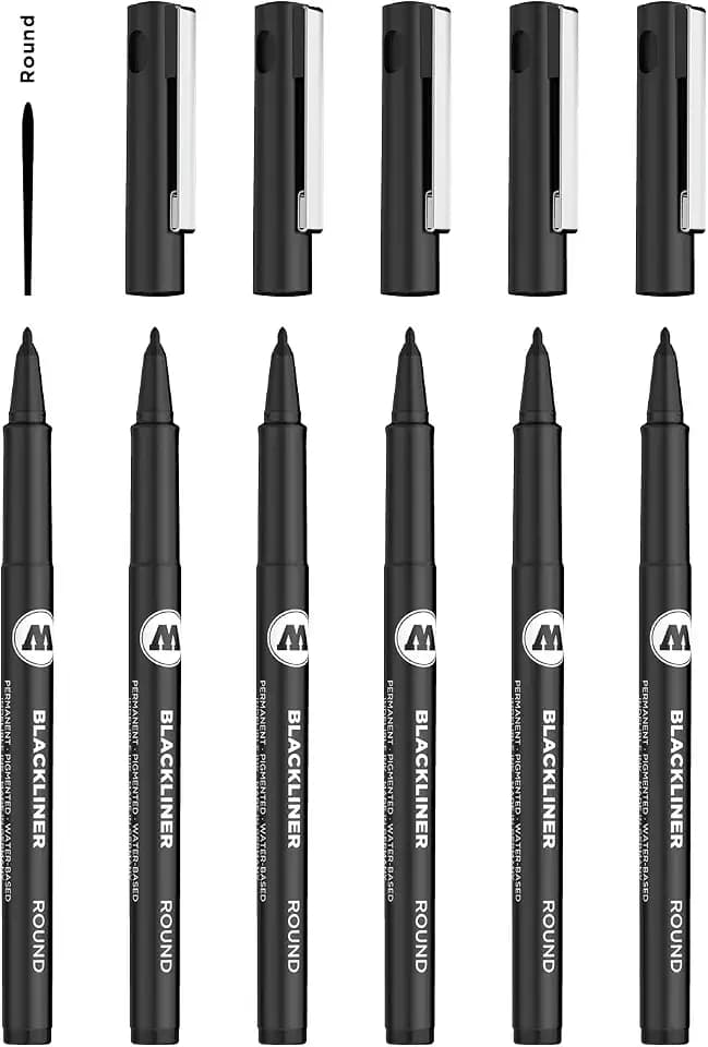 Molotow Blackliner Rundspitze (Fineliner mit permanenter, dokumentenechter Tinte) 6 Stück schwarz