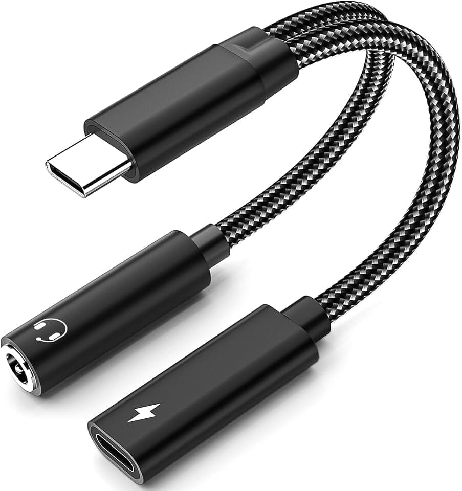 USB C to 3.5mm Headphone and Charger Adapter, 2 in 1 USB C to Aux Audio Adapter & 60W Fast Charging Dongle Compatible with iPhone 17Pro Max/16/15, Galaxy S25/S24/S23/S23FE, Pixel 9/8, iPad Pro