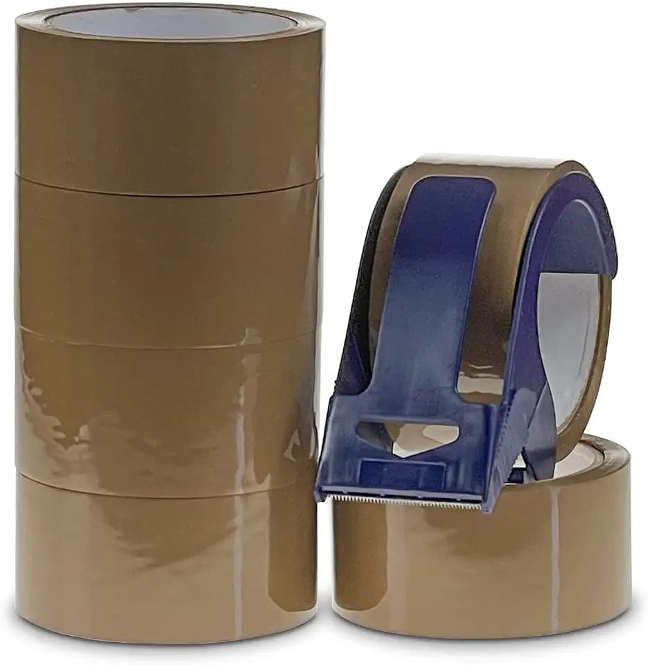 Paketklebeband Braun mit Handabroller Paketband, 6 Rollen Robustes Packaging Tape, Inklusive Paketbandabroller, Abroller Paketband für Effizientes Verpacken, Klebebandabroller für Büro und Umzug
