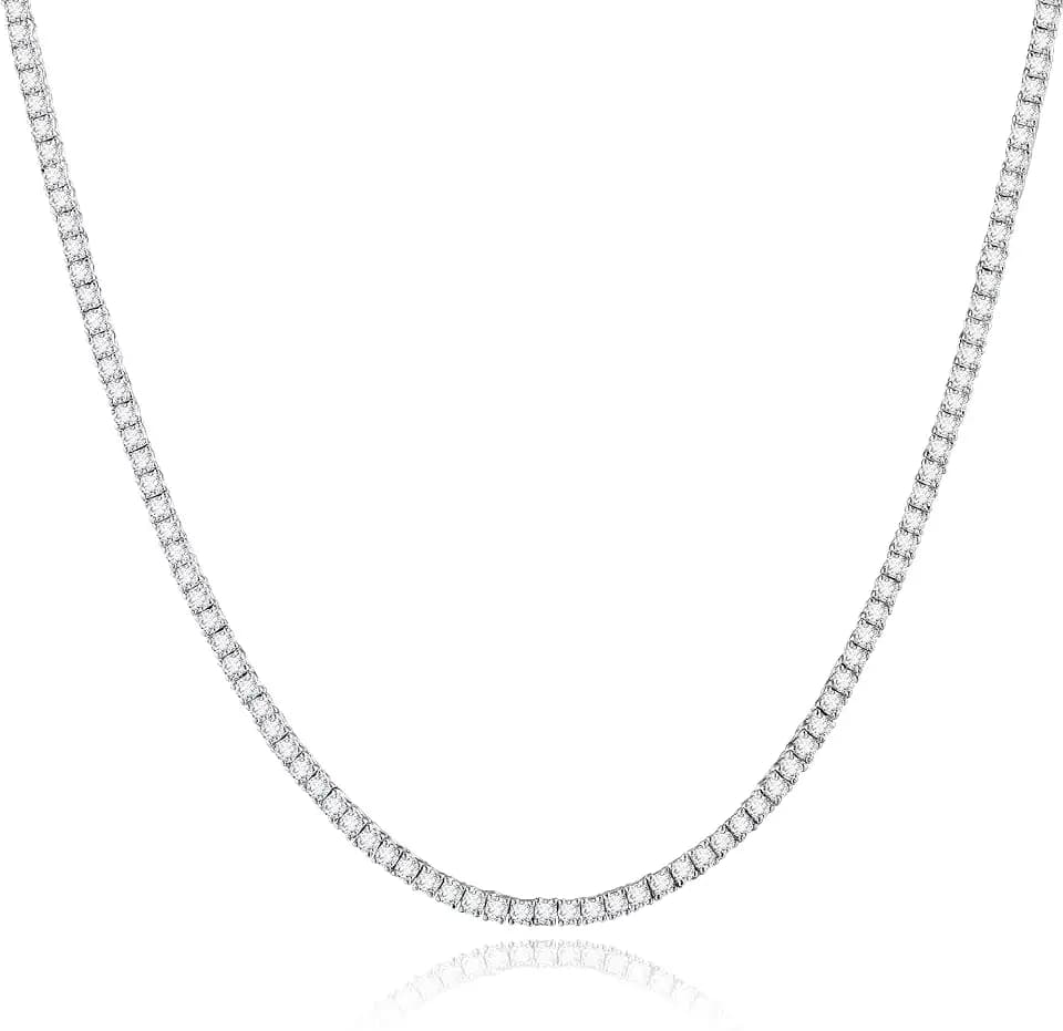 2.0mm 4 Prong Tennis Necklace for Women Men 18K White Gold Plated 5A+ Round Cubic Zirconia tennis Chain 16-20 inches