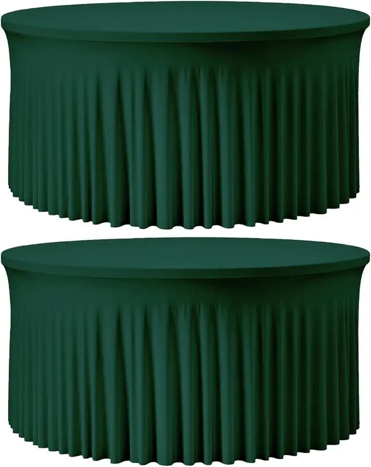 2 Pack Dark Green 72 inch Round Spandex Tablecloth,Washable Stretchy Fitted 6FT Round Tables,Elastic Edge with Skirt, Wrinkle-Free Table Cloths for Christmas Banquet Party Birthday Buffet