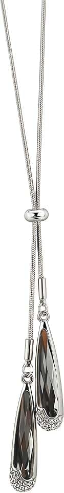 Long Silver‑Tone Y‑Drop Necklace for Women, Stainless‑Steel Snake Chain