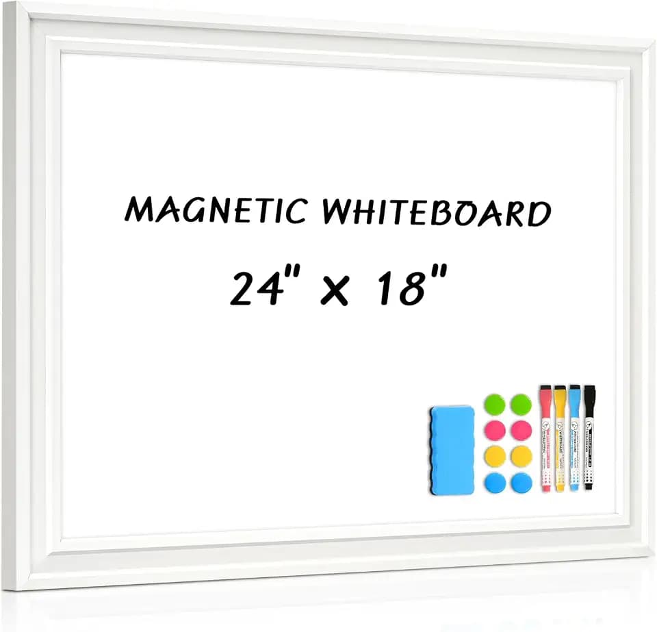 White Board for Wall, 24'' x 18'' Magnetic Dry Erase Board, White