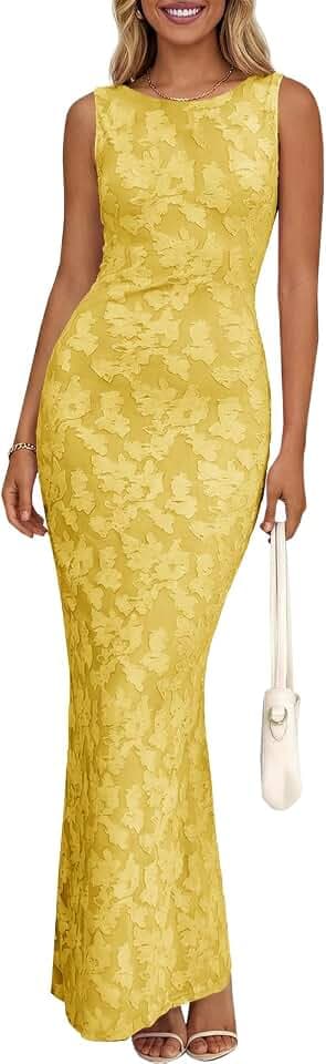 Wenrine Womens Maxi Bodycon Dress Floral Sleeveless Long Cocktail Dresses