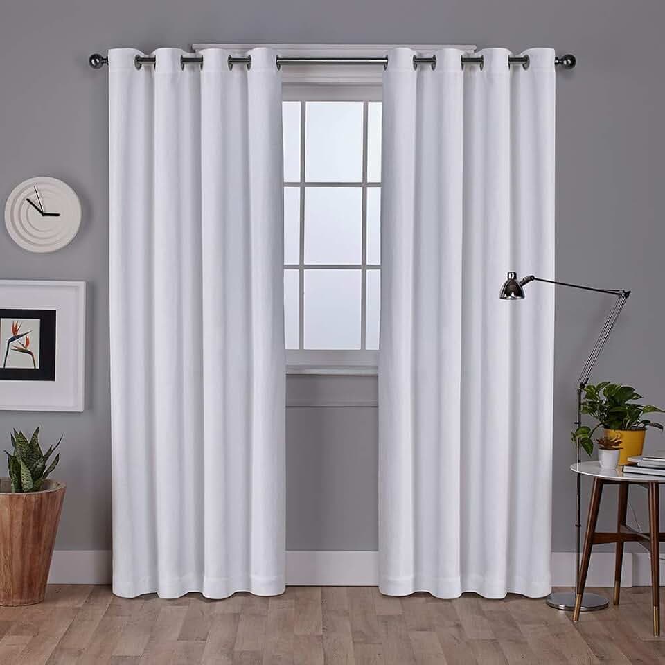 EXCLUSIVE HOME Vesta Heavyweight Textured Linen Room Darkening Blackout Grommet Top Curtain Panel Pair, 52"x108", Winter White