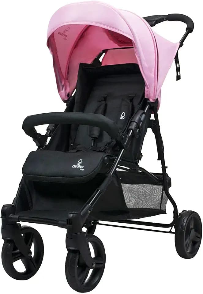 Asalvo Kinderwagen mit verstellbarer Rückenlehne, leicht, mit maximaler Sicherheit und 5-Punkt-Gurt, Babyschale SPF50+, leicht bis zu 15 kg, Rosa