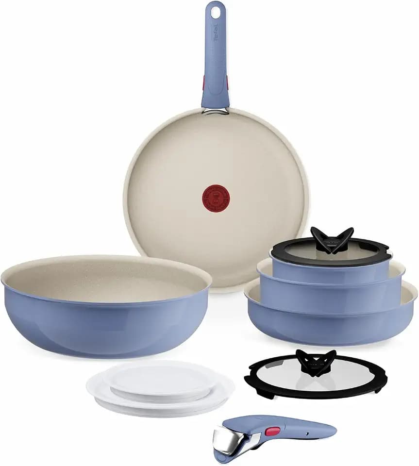 Tefal Ingenio Serenity Kochgeschirr-Set 11-teilig – stapelbar und platzsparendes Set aus Aluminium, Mineralia Antihaftversiegelung, abnehmbarer Griff, für alle Herdarten inkl. Induktion, Blue Salt