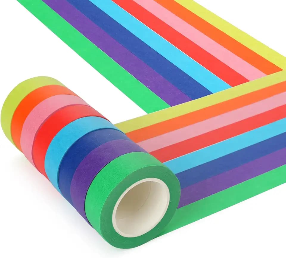 TRUEIN 8 Rollen Farbiges Klebeband, 18mmX12m Regenbogen Washi Masking Tape Kunst Set, Kreppband Bunt Farbe Malerkrepp für Kennzeichnung oder Codierung, Diy Handwerk Dekoratoren 18mm