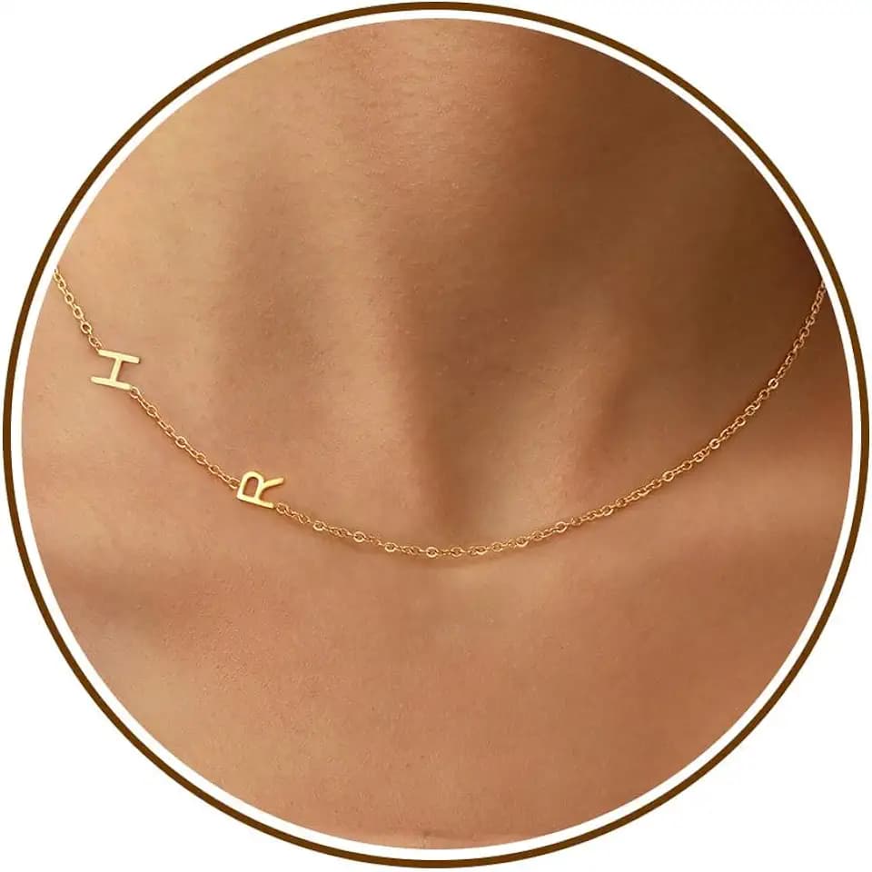 2 Initial Necklaces for Women Sideways Dainty Gold Letter Necklace Daughter Summer Beach Gifts Necklaces Mom Gifts Adjustable Choker Necklace for Girlfriend Best Friend Sister Gift from Sister