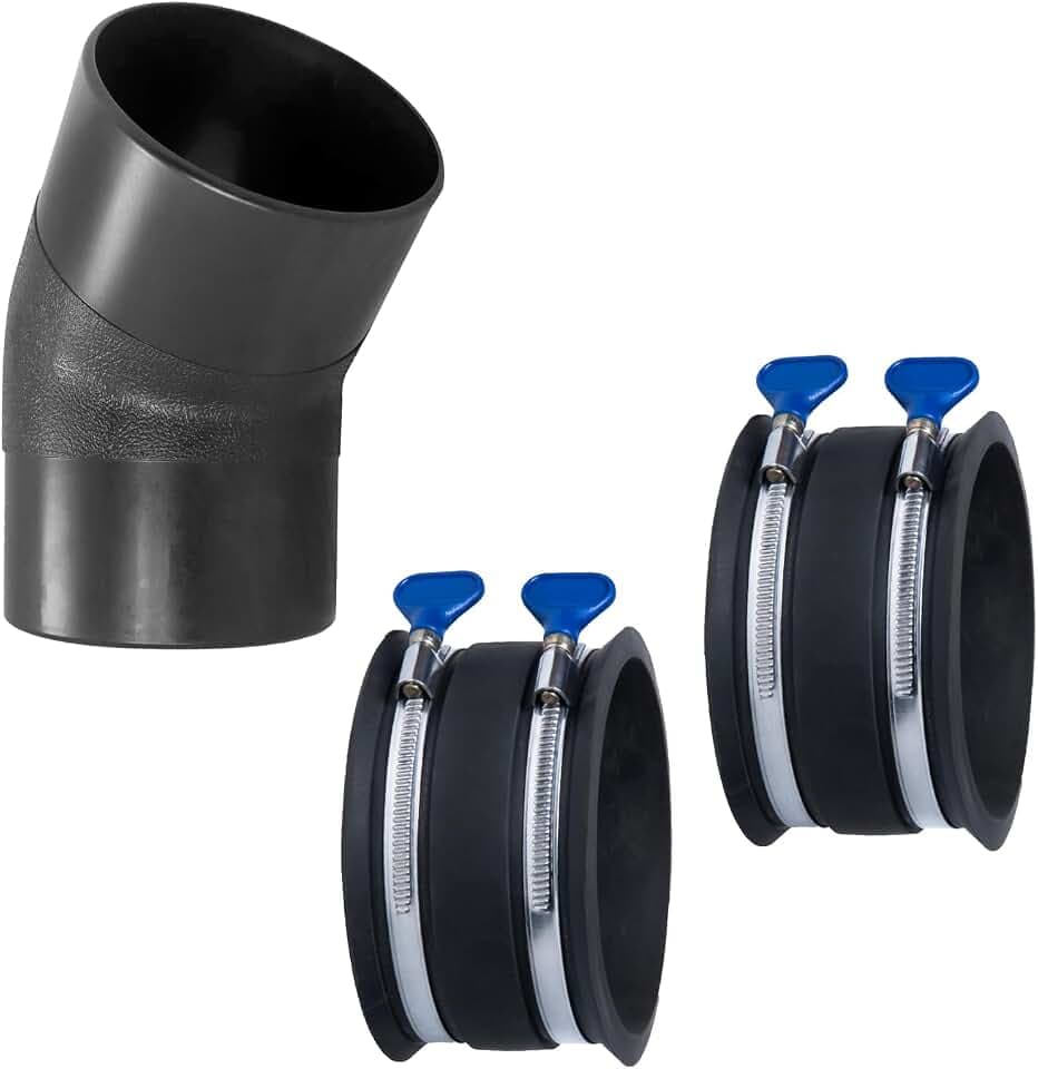 POWERTEC 70523 4-Inch 45 Degree Elbow with 2 Dust Control Flex Cuffs - ABS Plastic Dust Collector Connector and Rubber Cuff Couplers for Woodworking Dust Collection