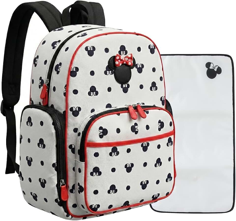 Disney Mickey Mouse Baby Multi-Functional Diaper Bag Backpack with Changing Pad, Stroller Attachment and Insulated Bottle Holder Pockets