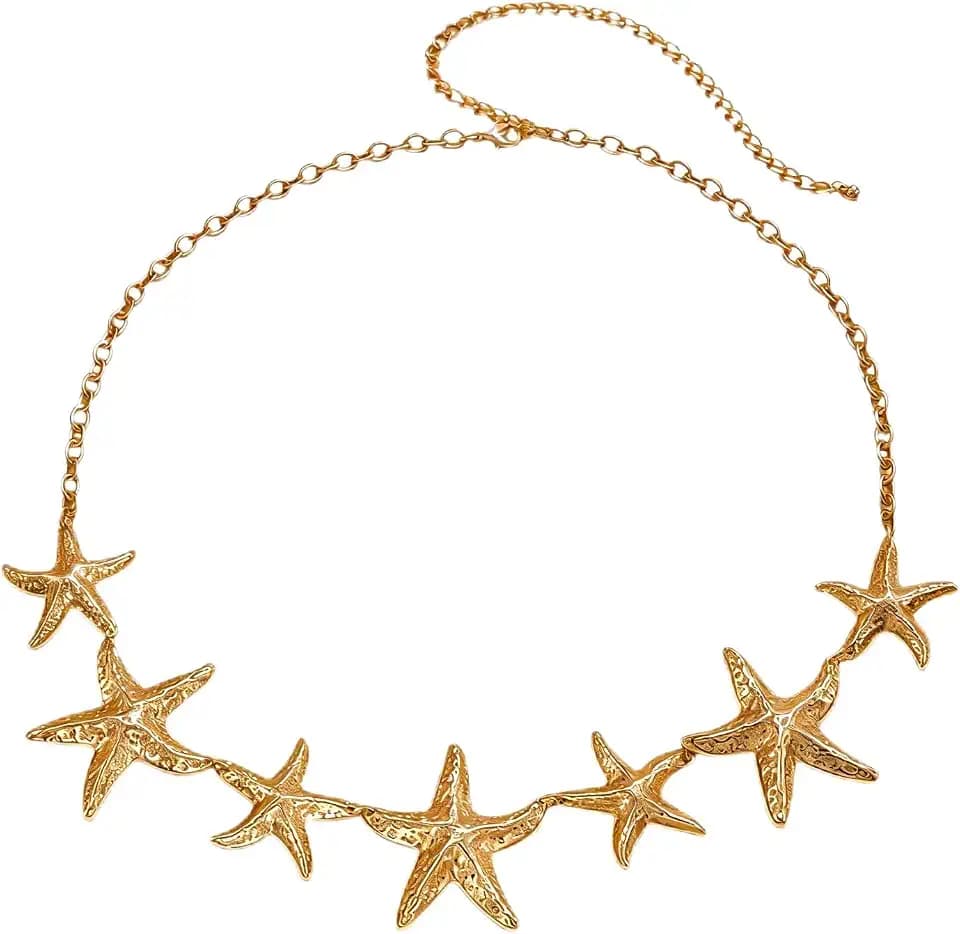 Starfish Waist Chain for Women Gold Sea Star Chain Belt Adjustable Starfish Belly Chain Body Chain Sexy Bikini Dress Outfit Summer Vacation Beach Jewelry