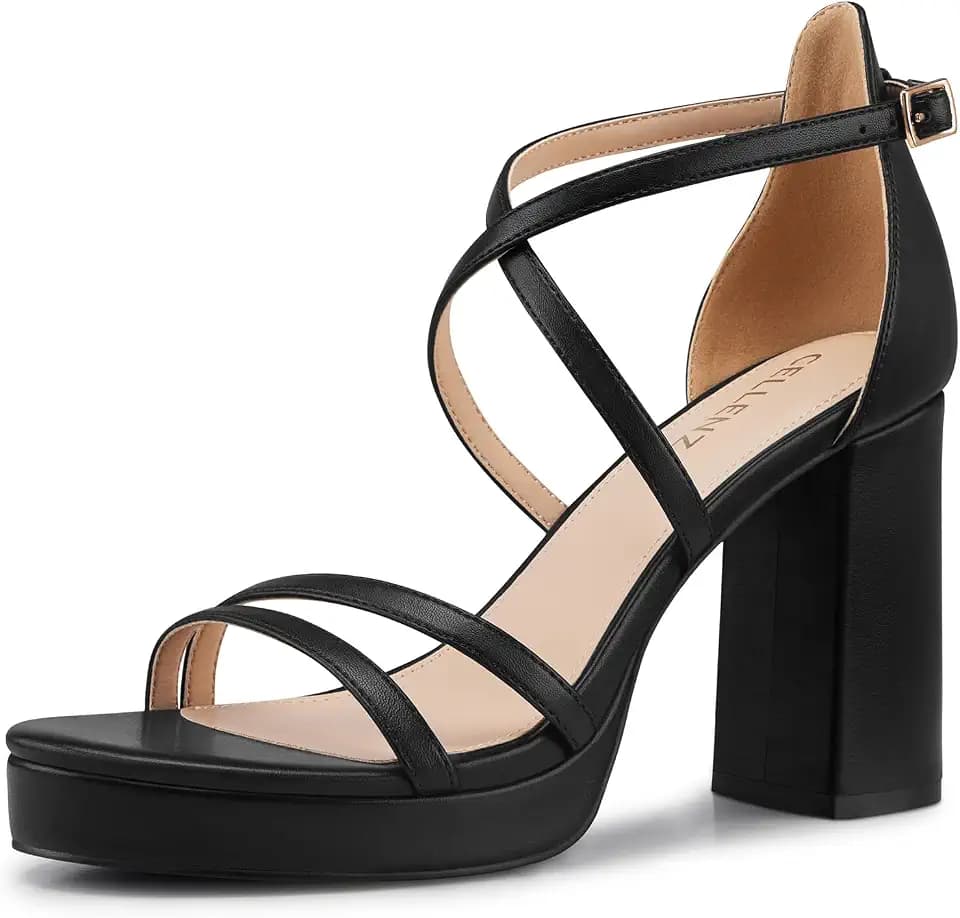 CELLENZ Women Strappy Platform Heels: 3.4 Inch Comfort High Heels