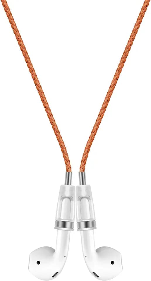 Anti-Lost Neck Strap for Airpods, PU Leather Strong Magnetic Necklace Holder String, Compatible with AirPods 1&2 /3rd /Pro/Pro 2 Orange Red Silver