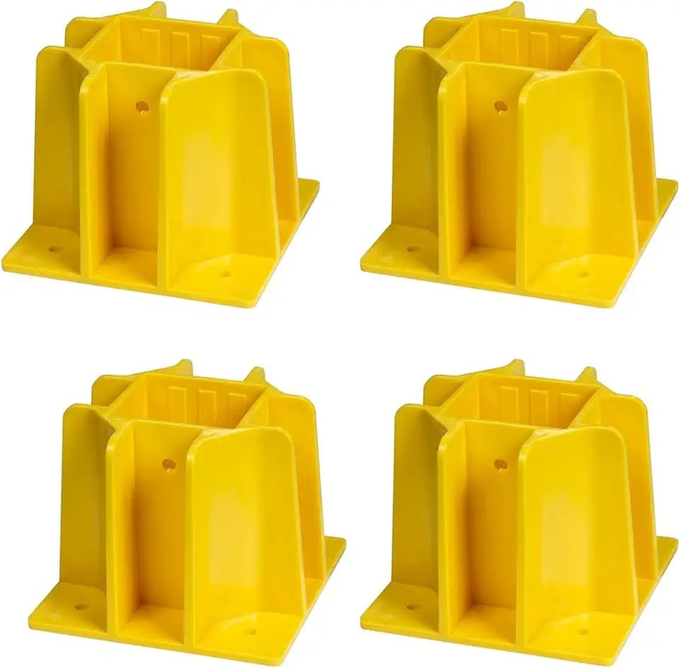 4PCS Yellow Safety Base Boot - Guardrail Base with Toeboard Slots - Reusable Fall Protection Accessories for Residential & Commercial Construction