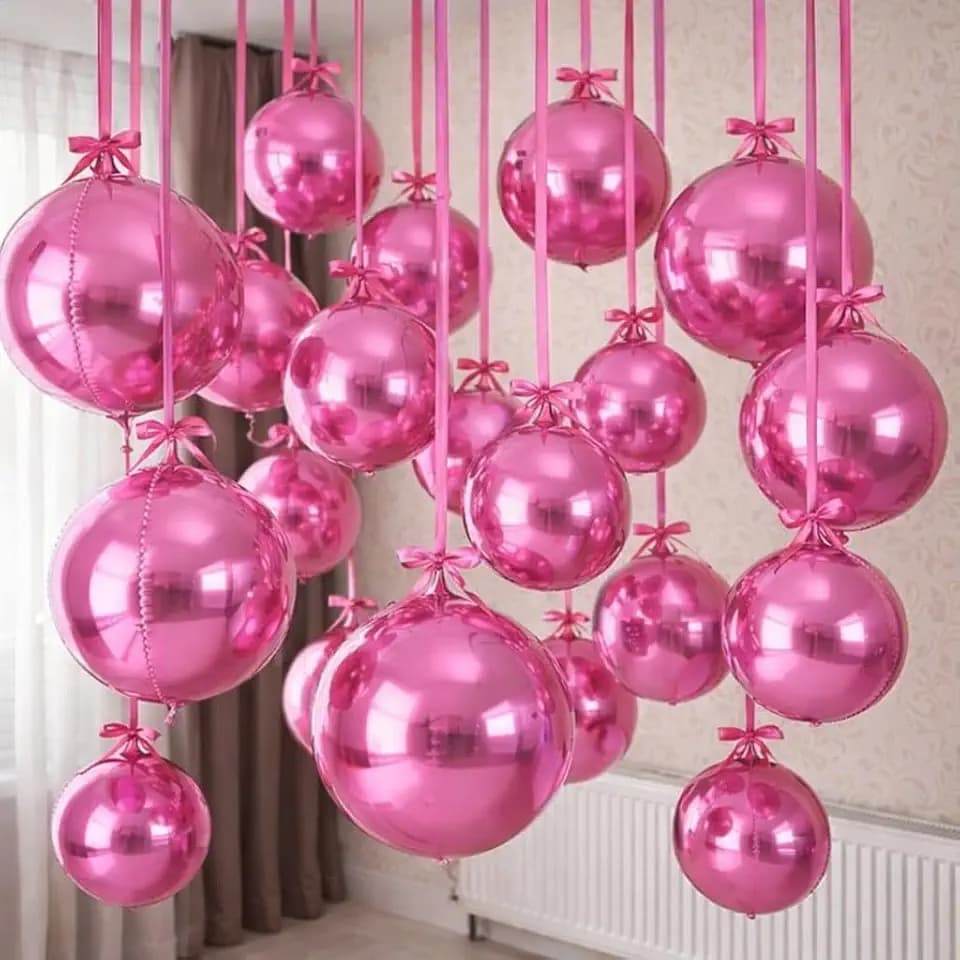 HILAVO 12PCS Pearl Pink Round Foil Balloons, 22" 15" 10" 4D Ball Balloons