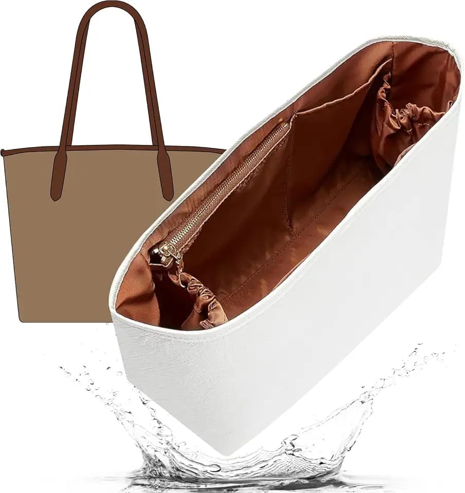 Doxo Coach City Tote Bag Organizer Insert, Lightweight DupontPaper Tote Bag Organizer Insert with Laptop Compartment & Elastic Cup Holder, Fit Coach City 33 and More (White Brown)
