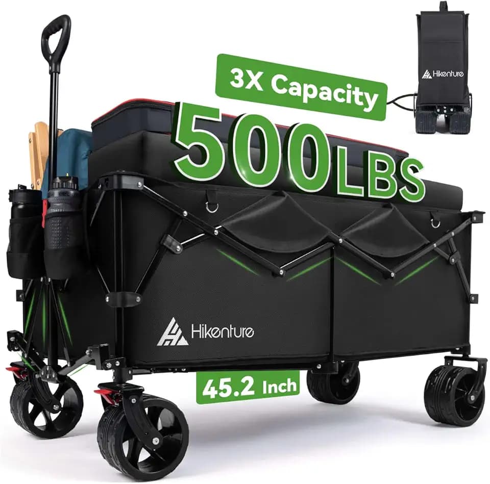 Hikenture Extended Collapsible Wagon, Beach Wagon with Big Wheels for Sand