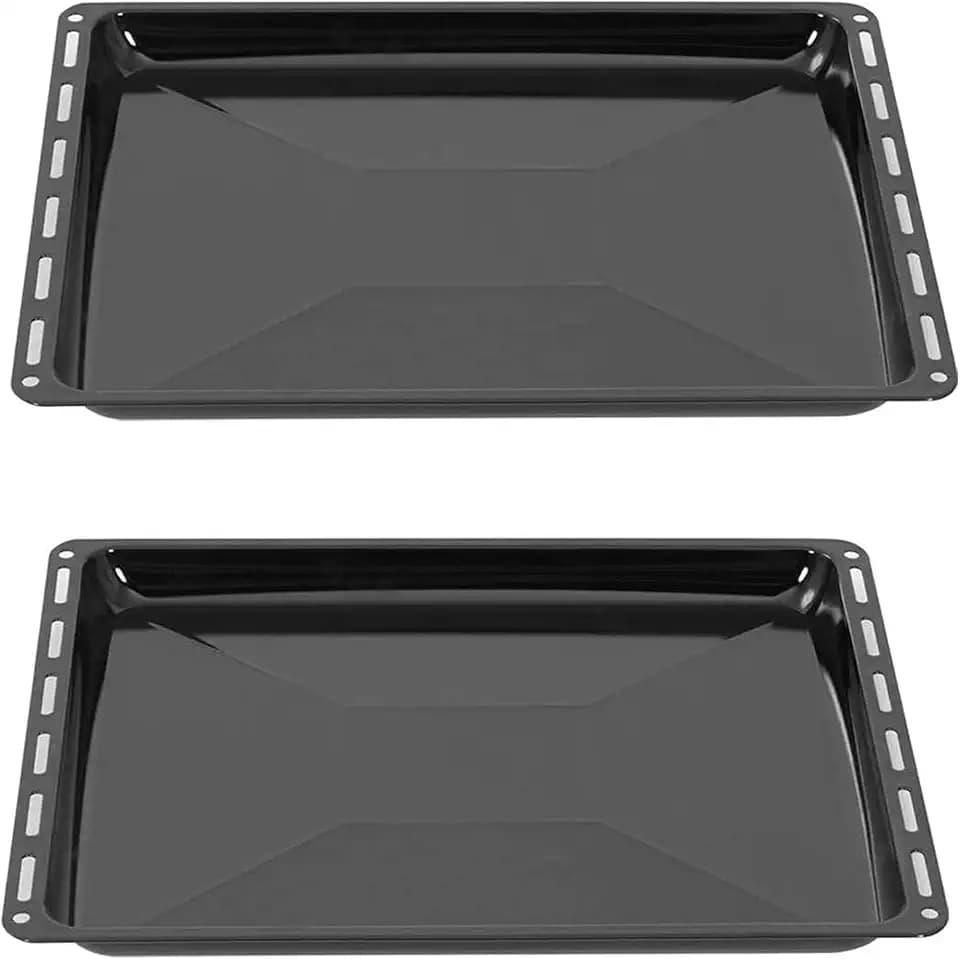 ICQN Backblech 2er Set 46,5 × 37 × 3 cm, Kompatibel mit Siemens, Bosch, Beko, Constructa, Neff & Amica, Emaillierte Backbleche für Backofen & Herd