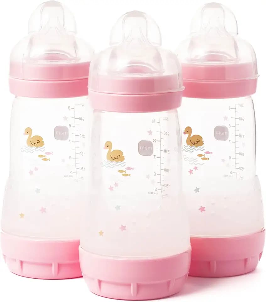 MAM Easy Start Self Sterilising Anti-Colic Baby Bottle Pack of 3 (3 x 260 ml), Anti-Colic Bottle with Medium Flow MAM Teats Size 2, Newborn Essentials (Designs May Vary)