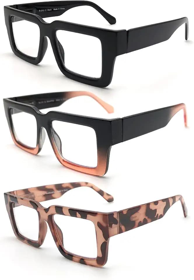 HIGHLIKE 3-Pack Reading Glasses for Women Oversized Spring Hinge Glasses Anti Blue Light Eyestrain/Glare/UV
