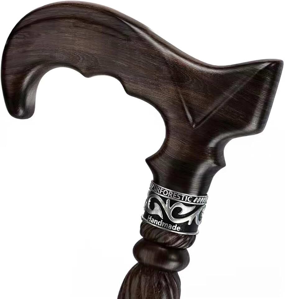 URFORESTIC Handmade Wooden Walking Cane,Solid Wooden Cane for Men and Women, Ergonomic Walking Stick for Senior, Elderly,36 Inch Height(Dark Brown)