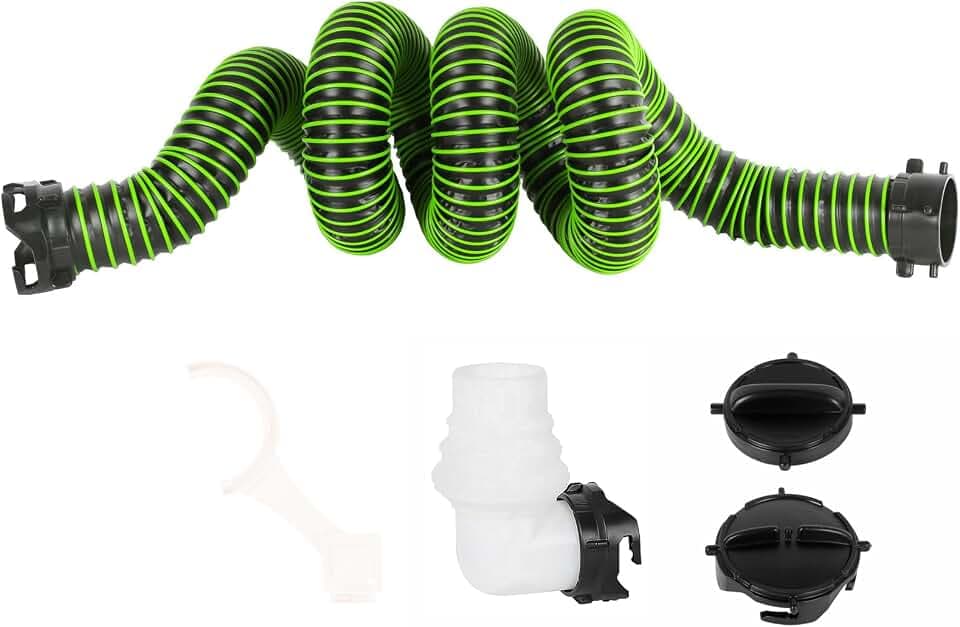 10FT RV Sewer Hose with Bayonet Fittings and 4-in-1 Adapter Elbow