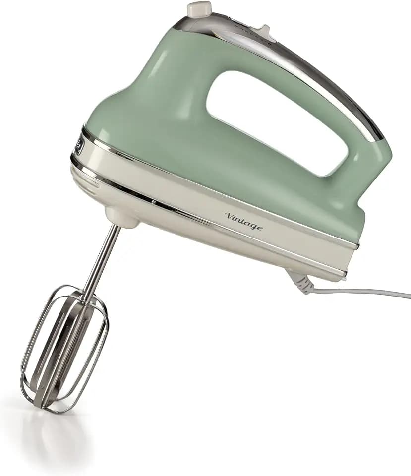 Ariete Vintage, Multifunktions-Handmixer 1548, 5 Geschwindigkeiten, Turbo-Funktion, 2 Edelstahlrührbesen zum Schlagen und Kneten, Geeignet für Kuchen- und Pizzateig und Schlagsahne, 450W, Grün
