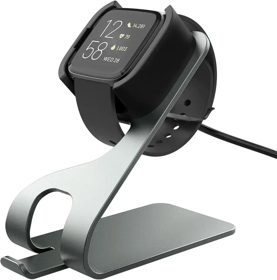 Moko Ladestation Kompatibel mit Fitbit Versa 2/Versa 2 SE, Aluminum Ladegerät Ladeständer Halterung mit 150cm USB Ladekabel, Grau