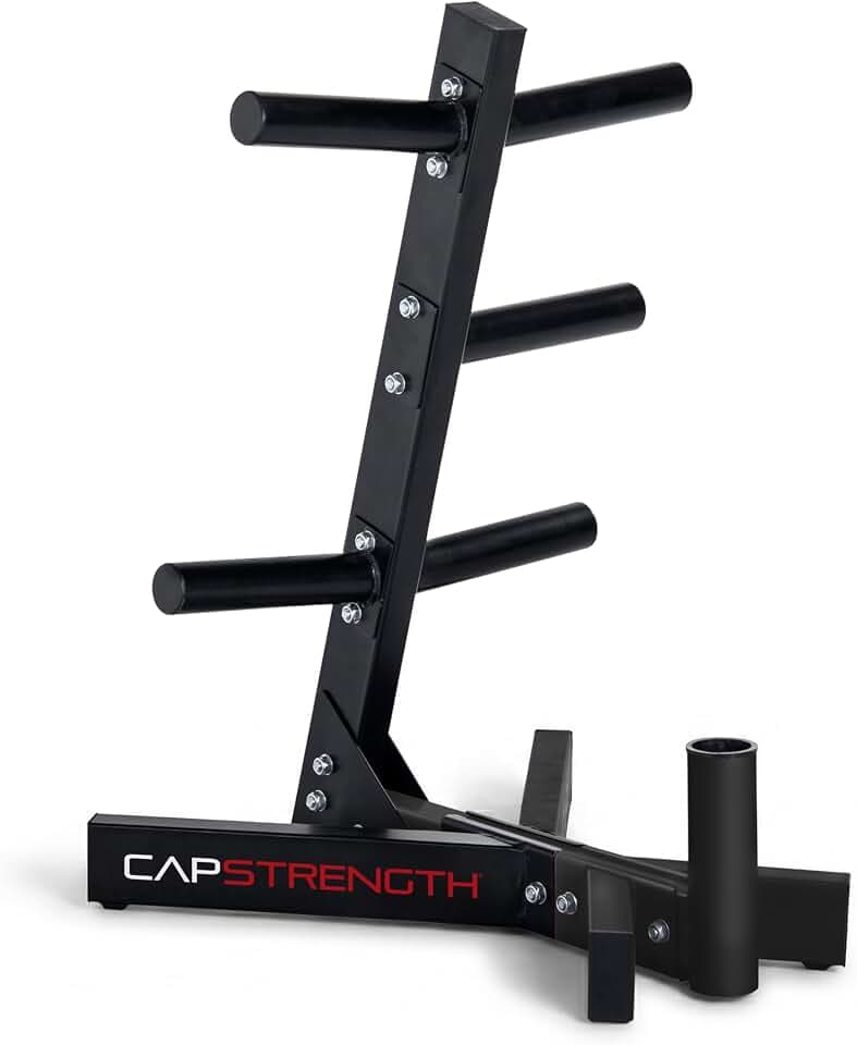 Cap Olympic Plate Tree Storage Rack for Weights & Barbells, Heavy-Duty Steel Weight Plate Organizer for 2-Inch Olympic Plates, Space-Saving Storage Rack, 300lb Capacity, Multiple Colors