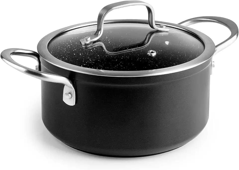 IBILI Quarzo Kochtopf aus geschmiedetem Aluminium, Glasdeckel und Edelstahlgriffe, 20 cm, 2,3 l, Antihaftbeschichtung, geeignet für Induktion